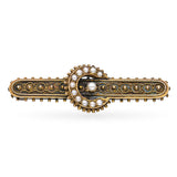Antique 15k Yellow Gold Pearl Bar Brooch