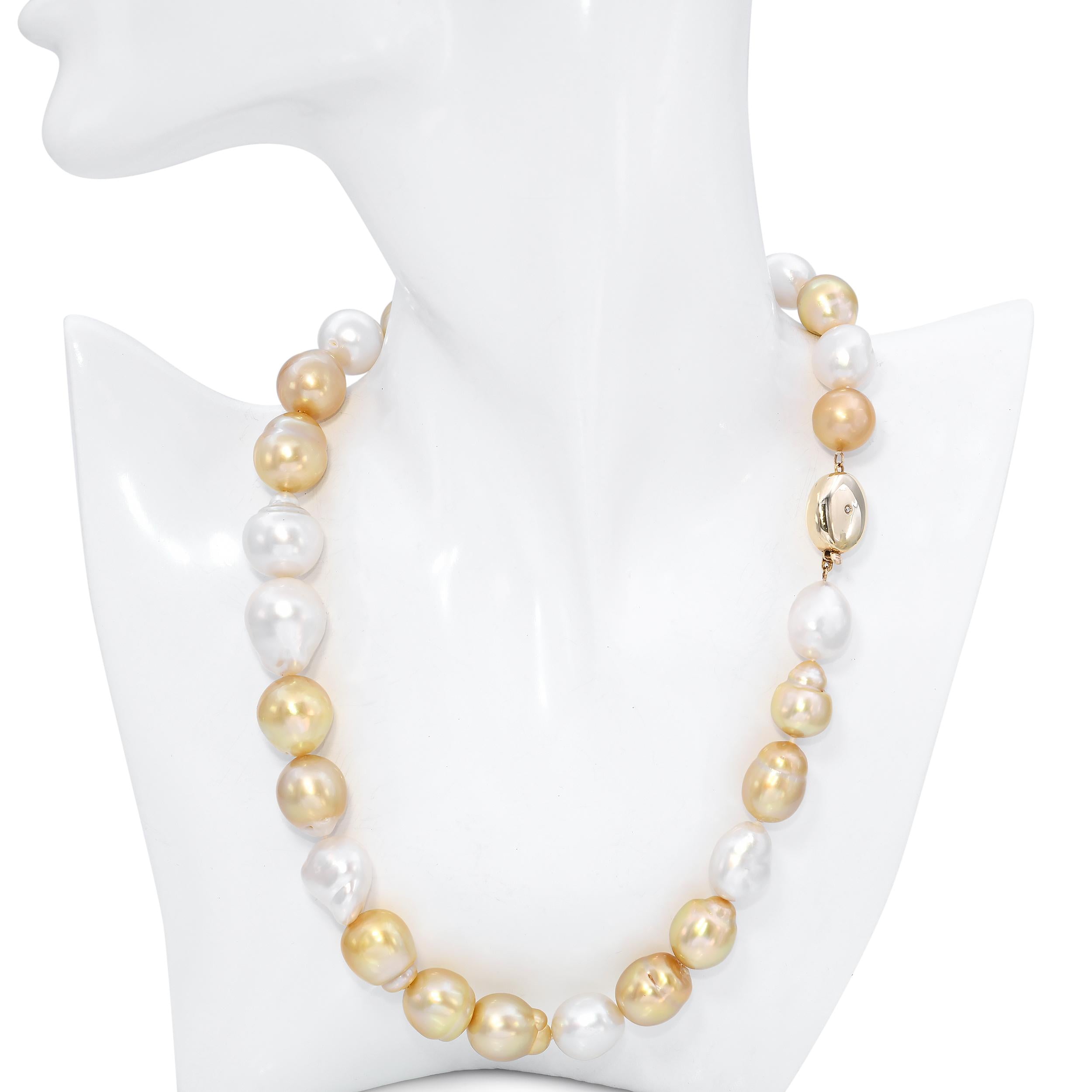 12mm South Sea Semi-Baroque Pearl with 14k Yellow Gold Diamond Clasp Necklace