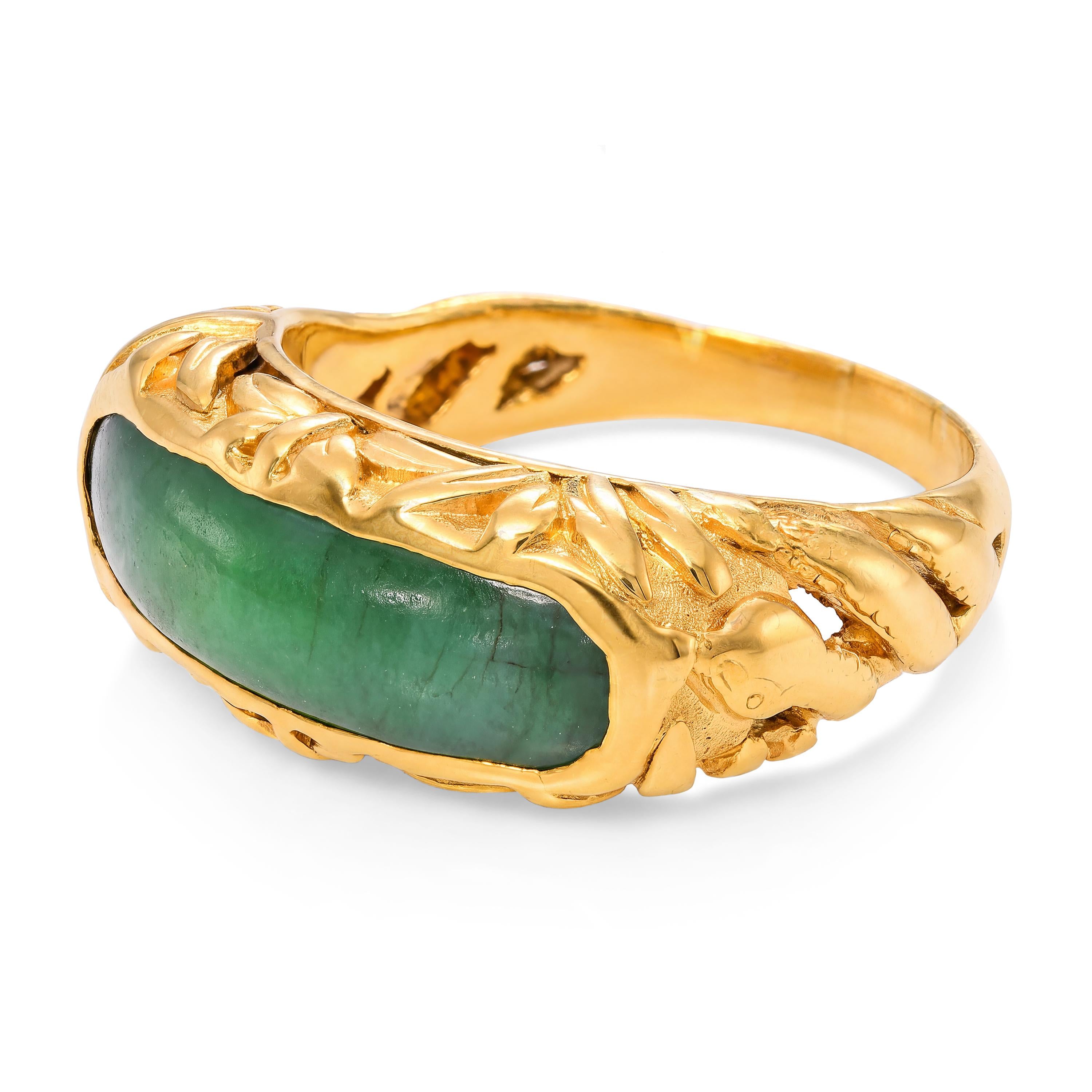 Antique 23k Yellow Gold Jadeite Jade Saddle Ring