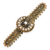 Antique 15k Yellow Gold Pearl Bar Brooch