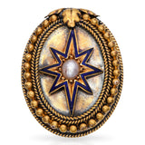 Antique 18k Yellow Gold Pearl and Enamel Star Brooch