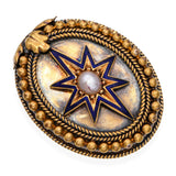 Antique 18k Yellow Gold Pearl and Enamel Star Brooch