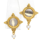 14k Yellow Gold Moonstone and Pearl Earrings