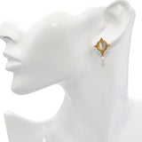 14k Yellow Gold Moonstone and Pearl Earrings