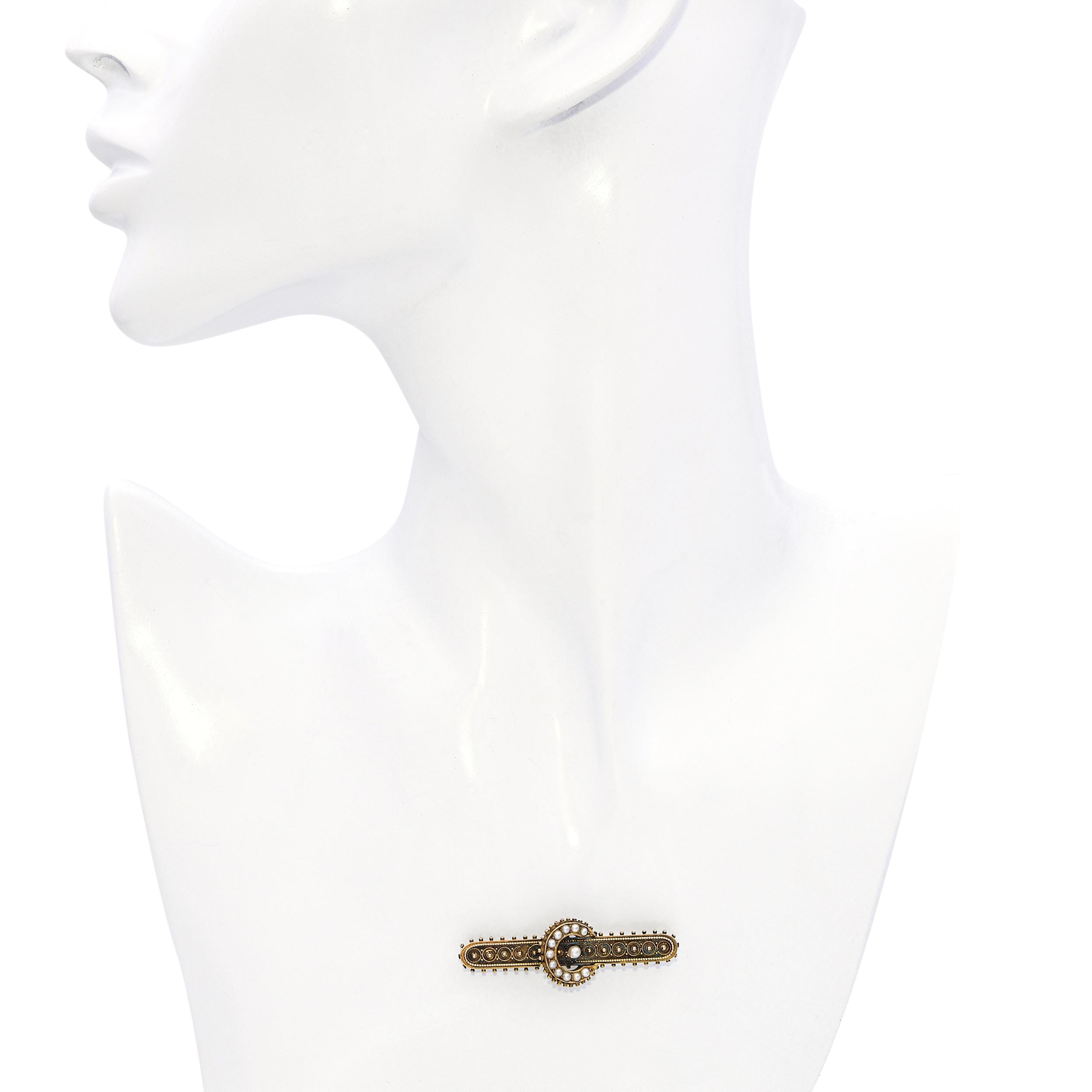 Antique 15k Yellow Gold Pearl Bar Brooch