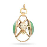 14K Yellow Gold Green Jade Orb Pendant with Openwork Cage Setting
