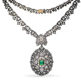 Antique Silver Topped 14k Yellow Gold Colombian Emerald & Diamond Necklace