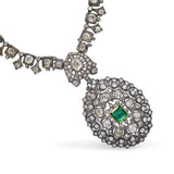 Antique Silver Topped 14k Yellow Gold Colombian Emerald & Diamond Necklace