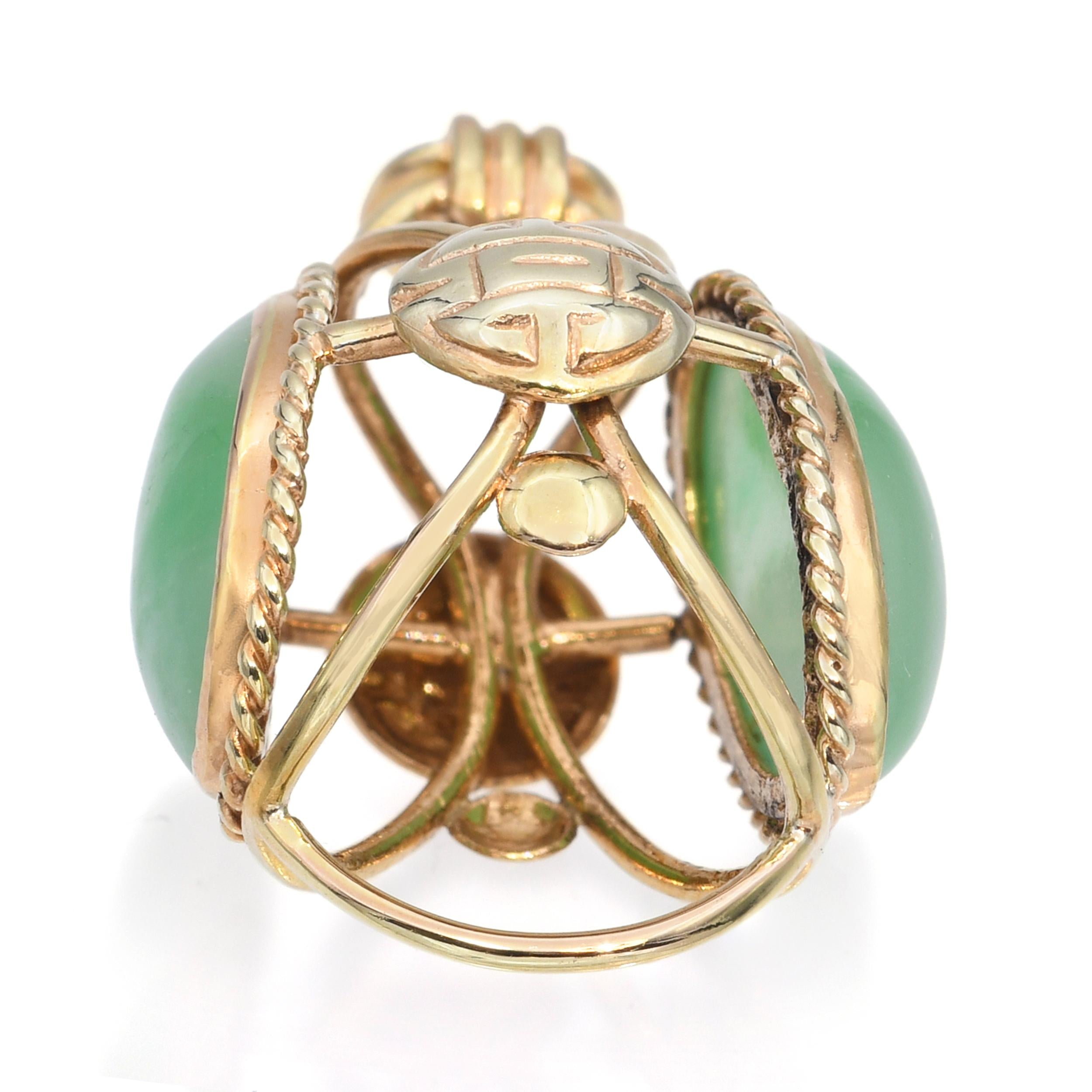 14K Yellow Gold Green Jade Orb Pendant with Openwork Cage Setting