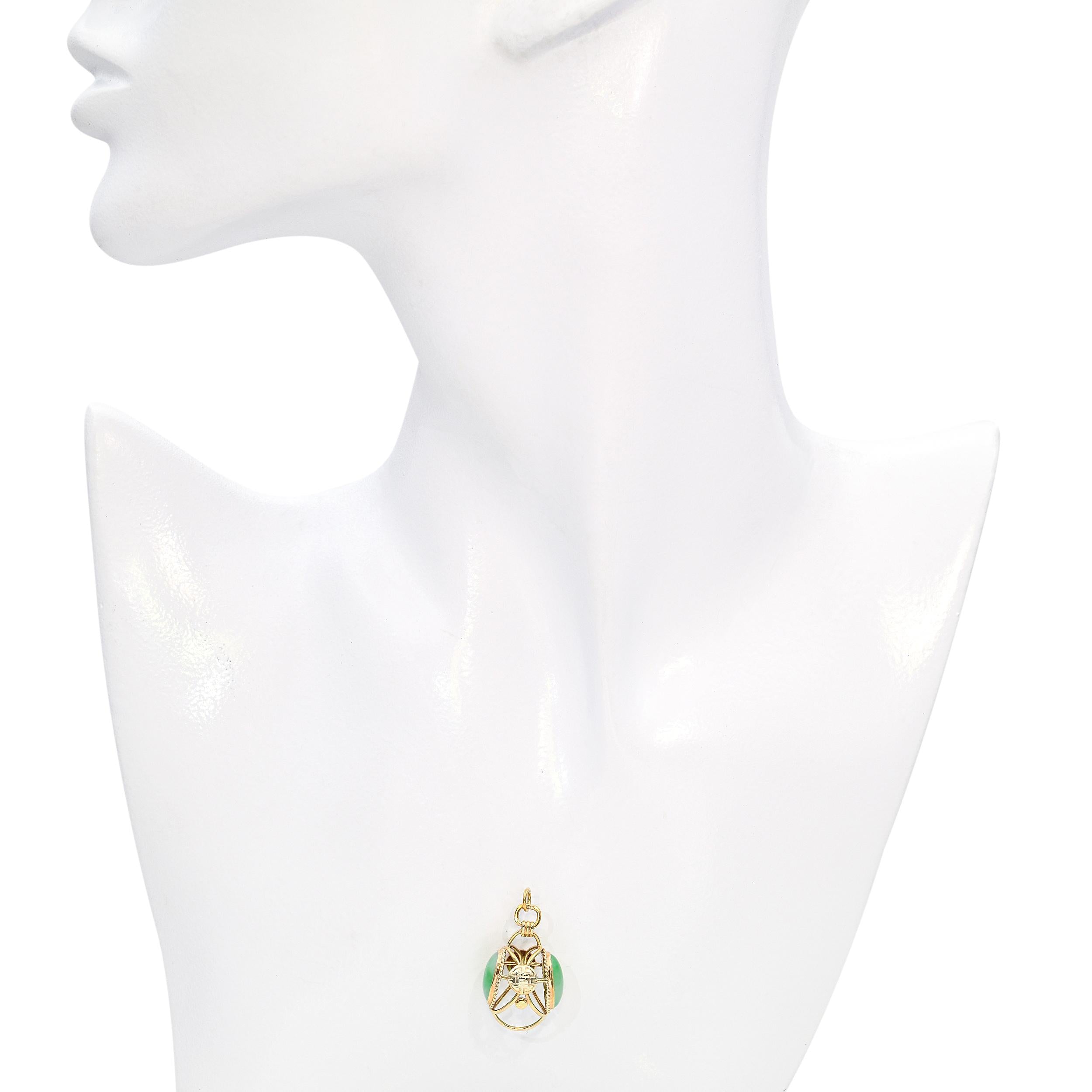 14K Yellow Gold Green Jade Orb Pendant with Openwork Cage Setting