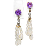 Vintage 14k Yellow Gold Amethyst & Pearl Dangle Earring