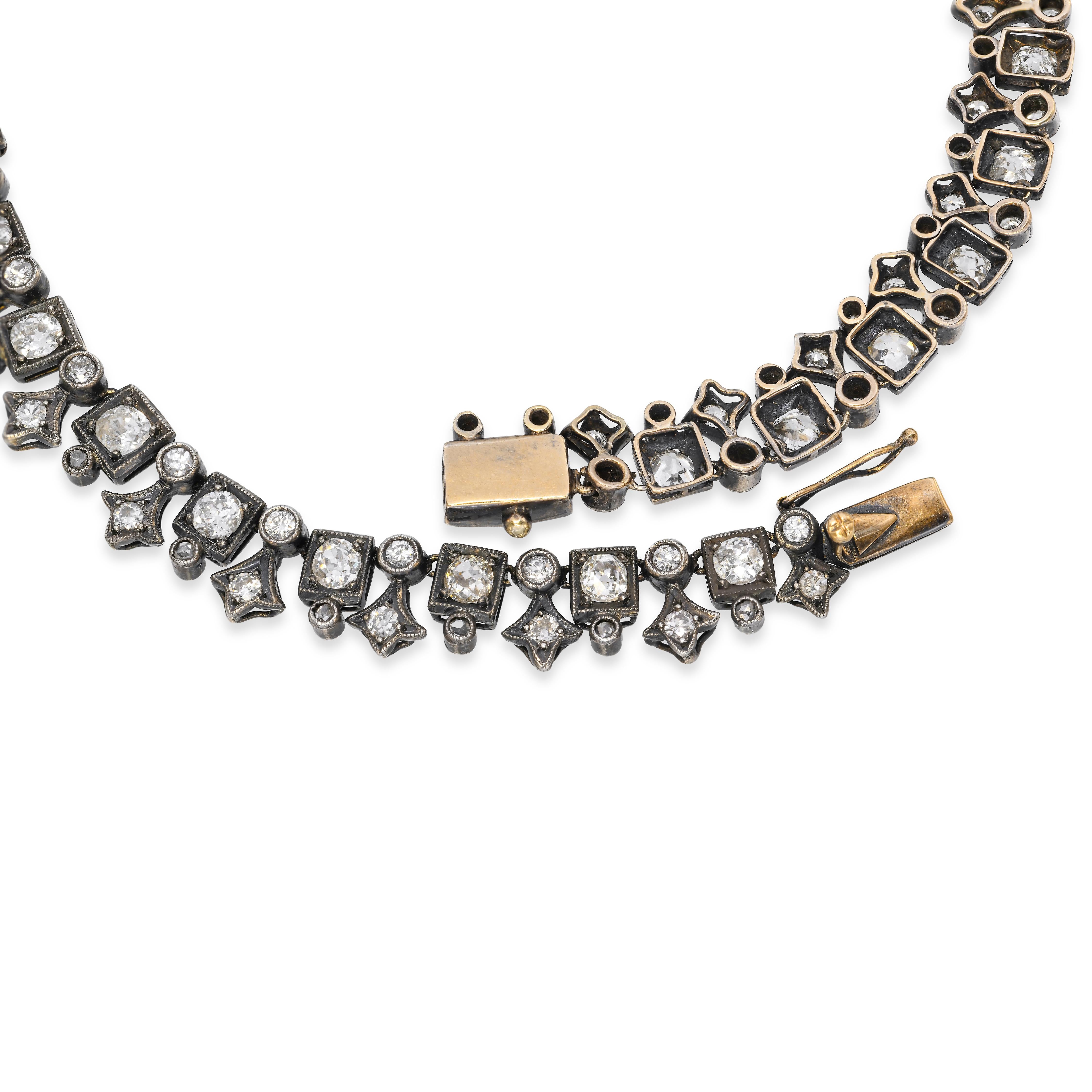 Antique Silver Topped 14k Yellow Gold Colombian Emerald & Diamond Necklace