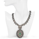 Antique Silver Topped 14k Yellow Gold Colombian Emerald & Diamond Necklace
