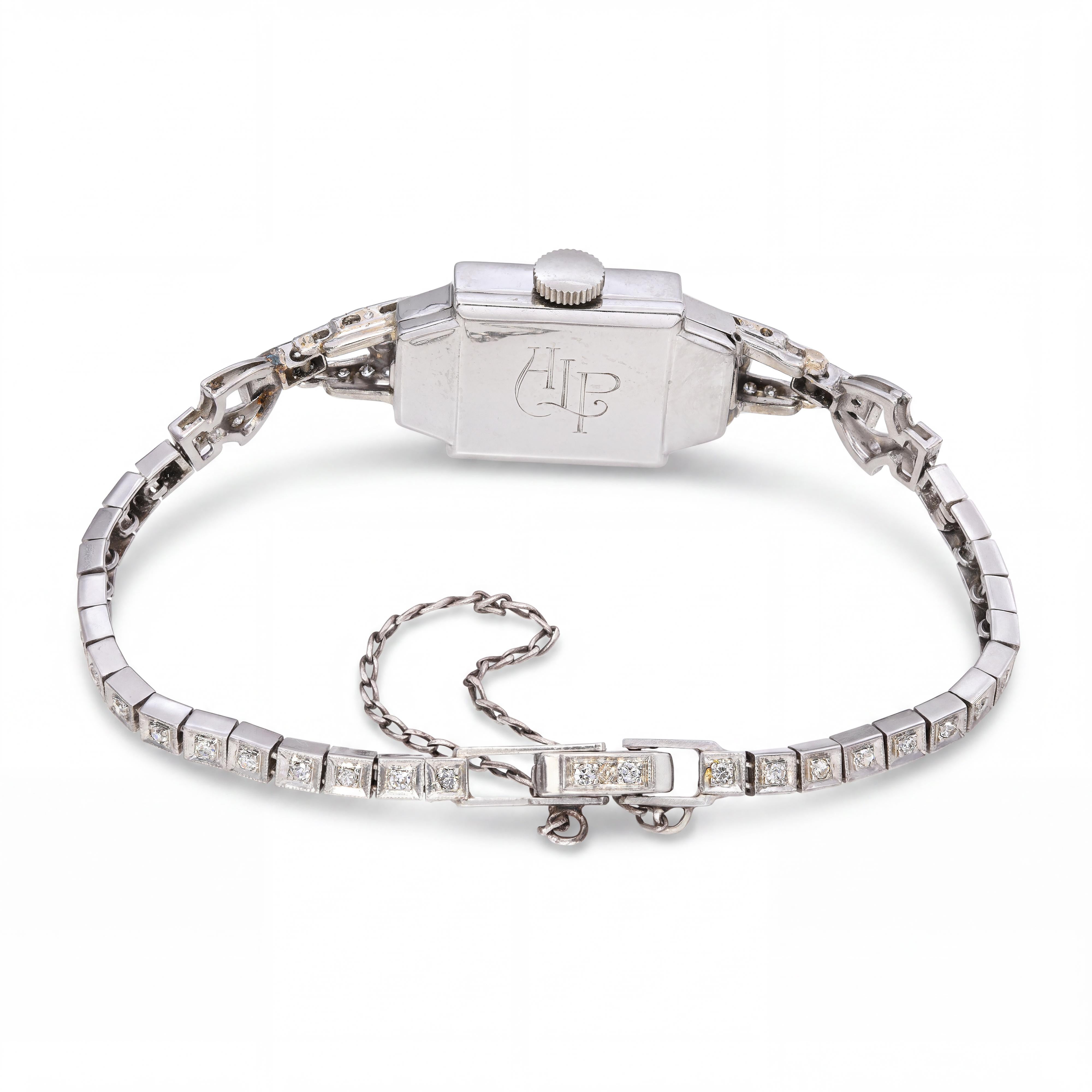 Art Deco Platinum Hamilton Diamond Hand Wind Women's Cocktail Watch