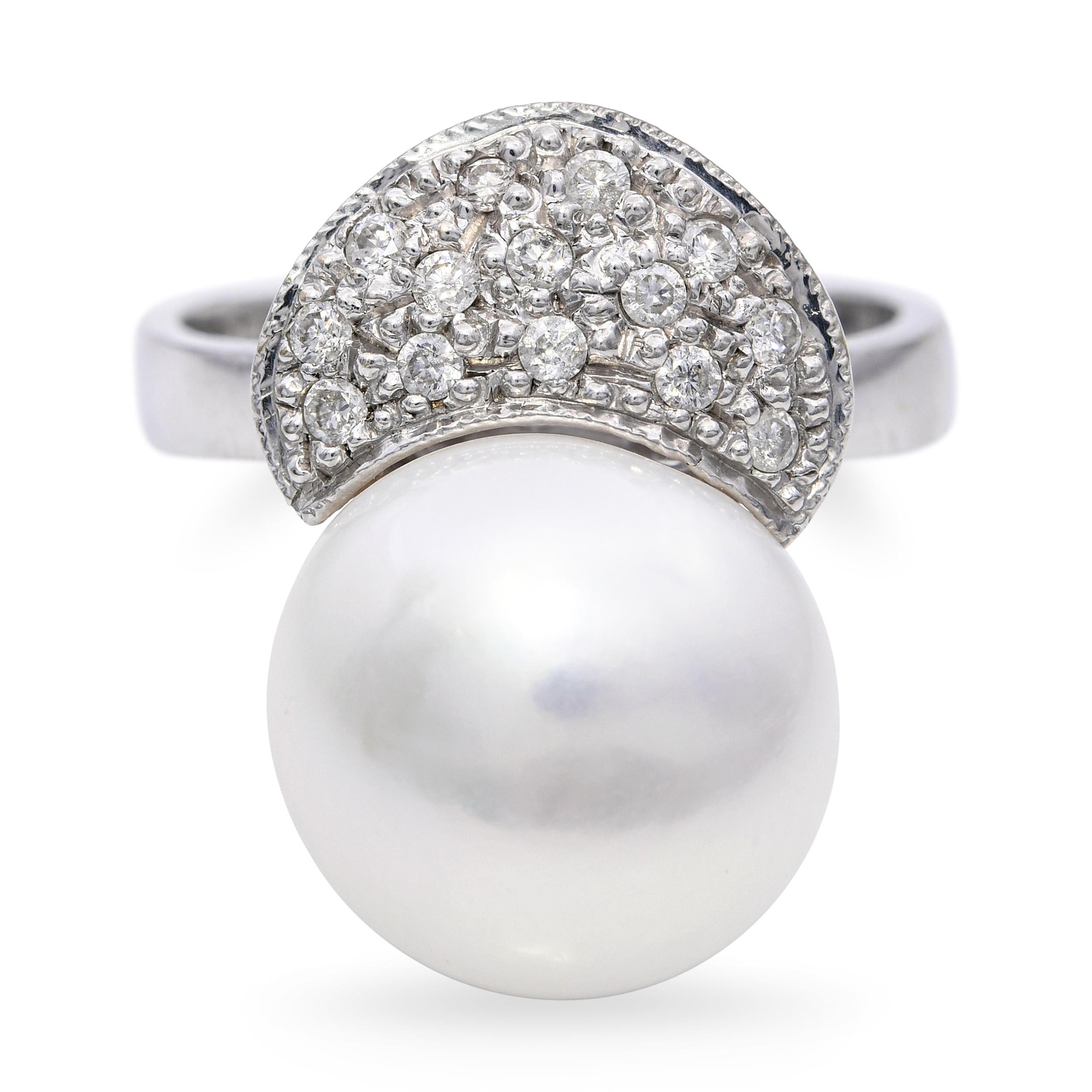 Vintage White Gold Diamond and Pearl Ring