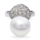 Vintage White Gold Diamond and Pearl Ring