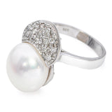 Vintage White Gold Diamond and Pearl Ring