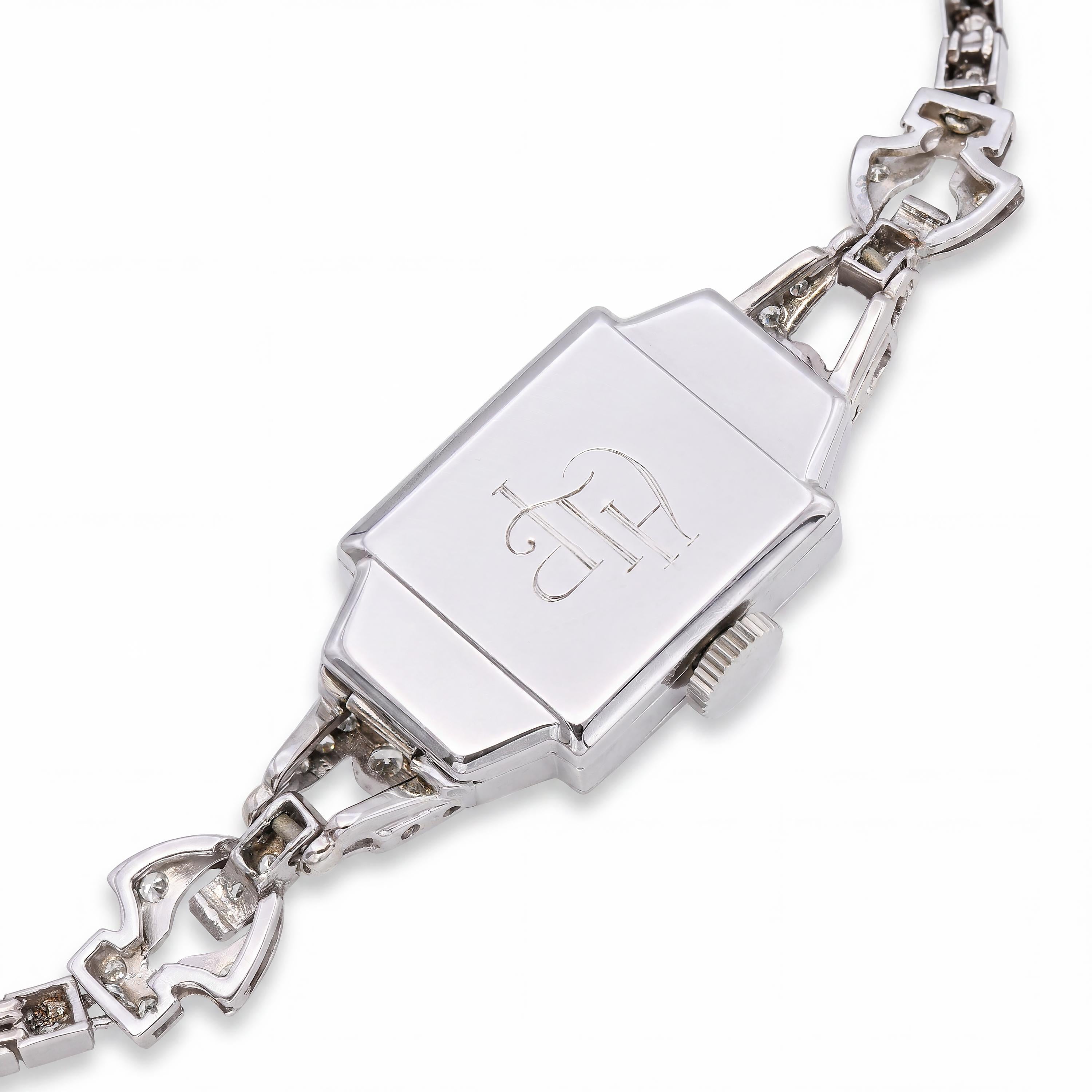 Art Deco Platinum Hamilton Diamond Hand Wind Women's Cocktail Watch