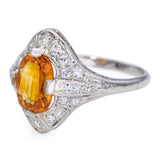 Art Deco Platinum 2.12ct Vivid Orange Sapphire & 0.45tcw Diamond Ring