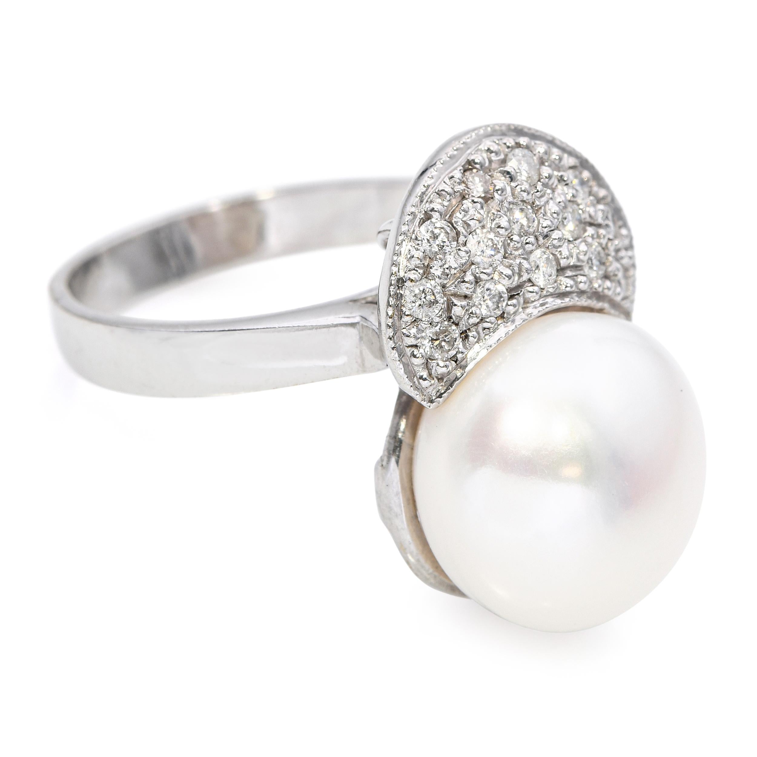 Vintage White Gold Diamond and Pearl Ring