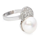 Vintage White Gold Diamond and Pearl Ring