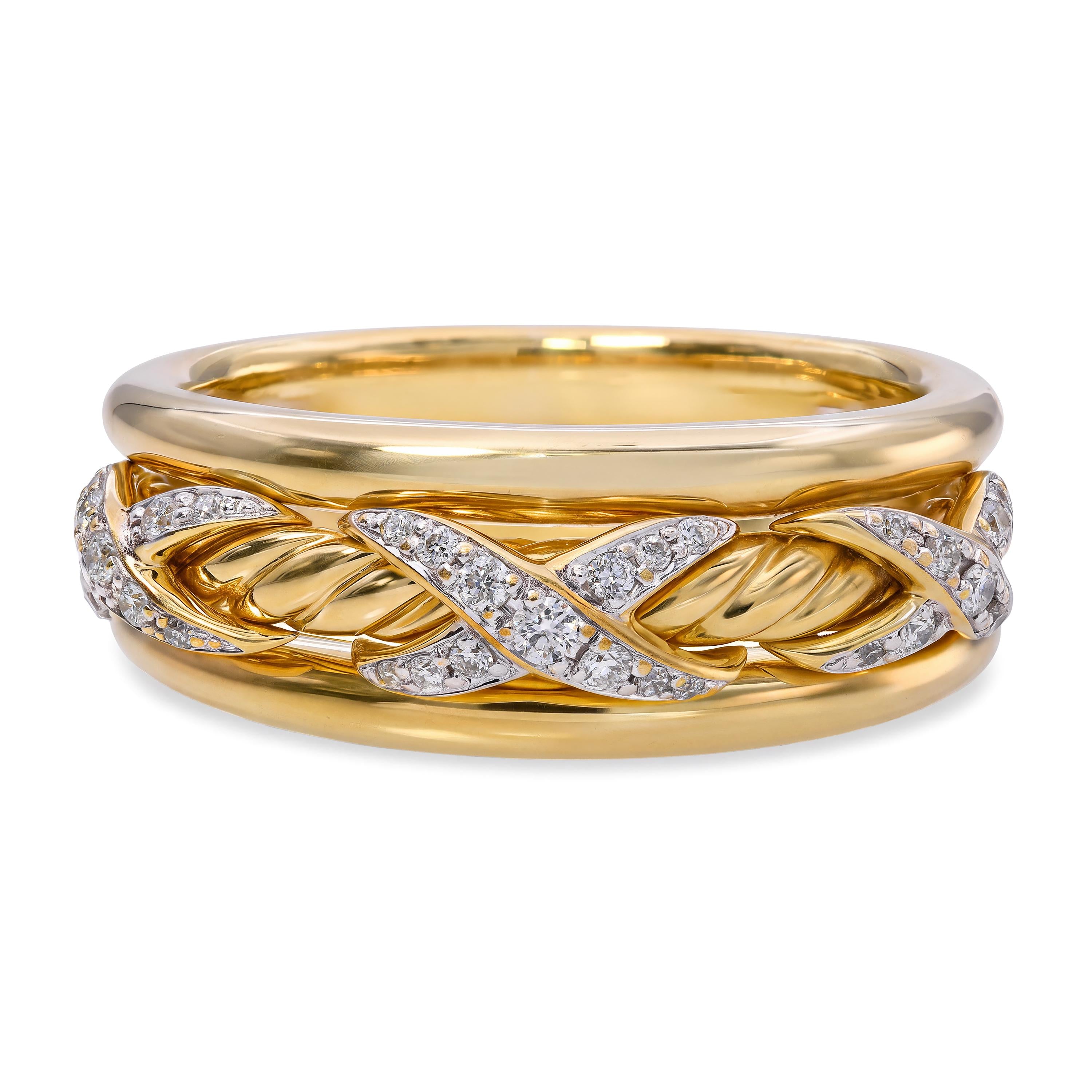 David Yurman 18k Yellow Gold Cable Crossover Diamond Ring