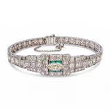 Art Deco Platinum 2.81tcw Diamond and Emerald Accent Link Bracelet