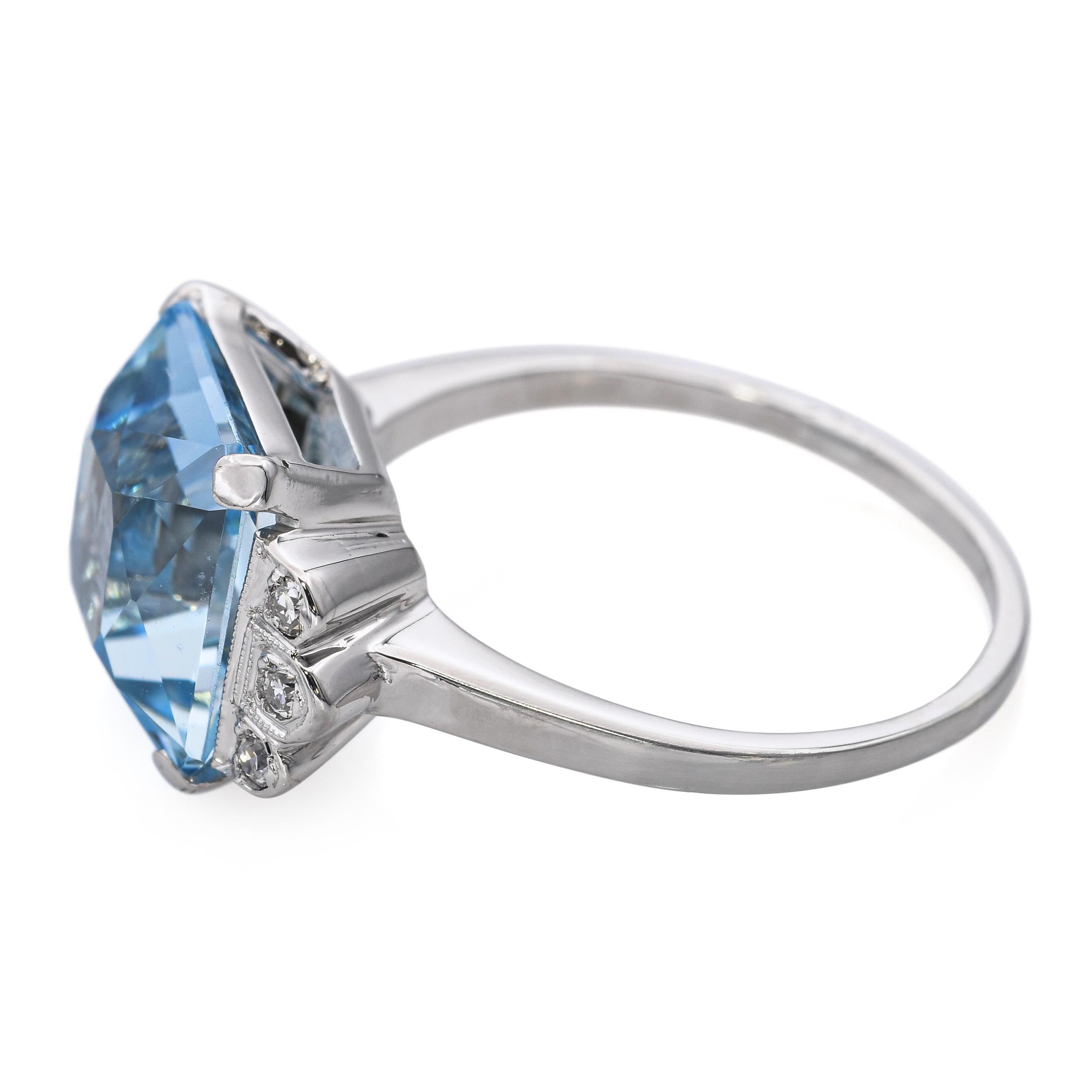 Vintage 18k White Gold 5.82ct Aquamarine and Diamond Ring