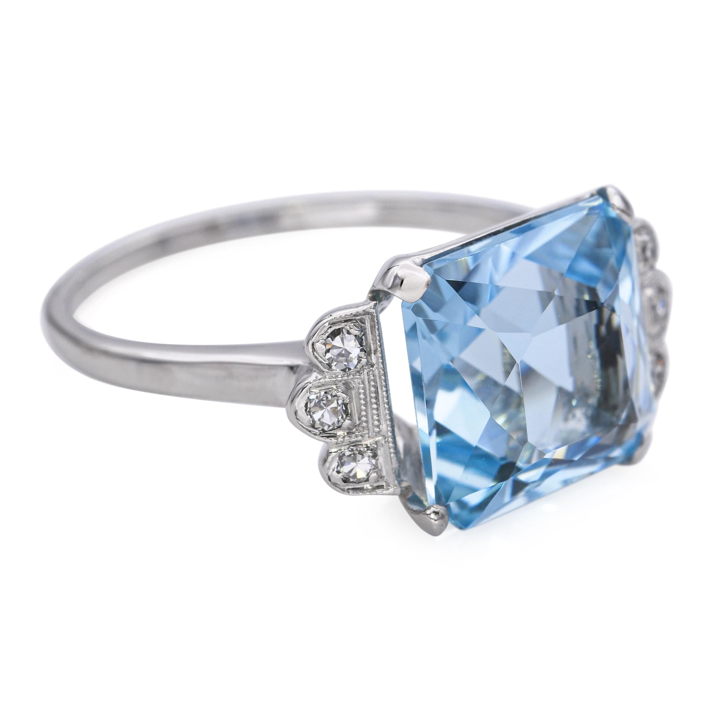 Vintage 18k White Gold 5.82ct Aquamarine and Diamond Ring