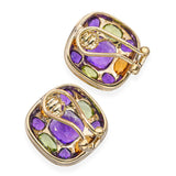 Vintage 14k Gold Amethyst Citrine Peridot Omega Back Earrings