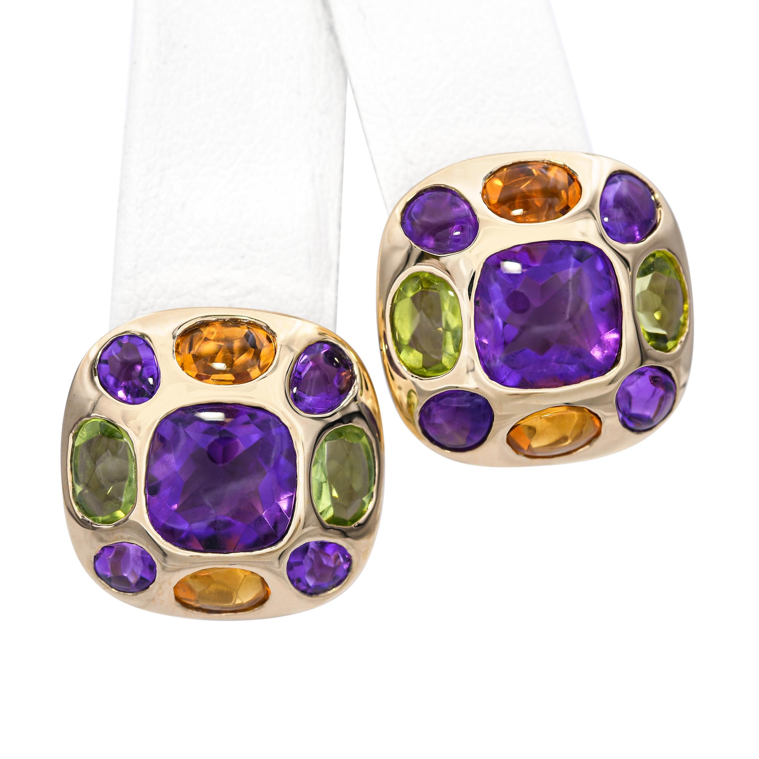 Vintage 14k Gold Amethyst Citrine Peridot Omega Back Earrings