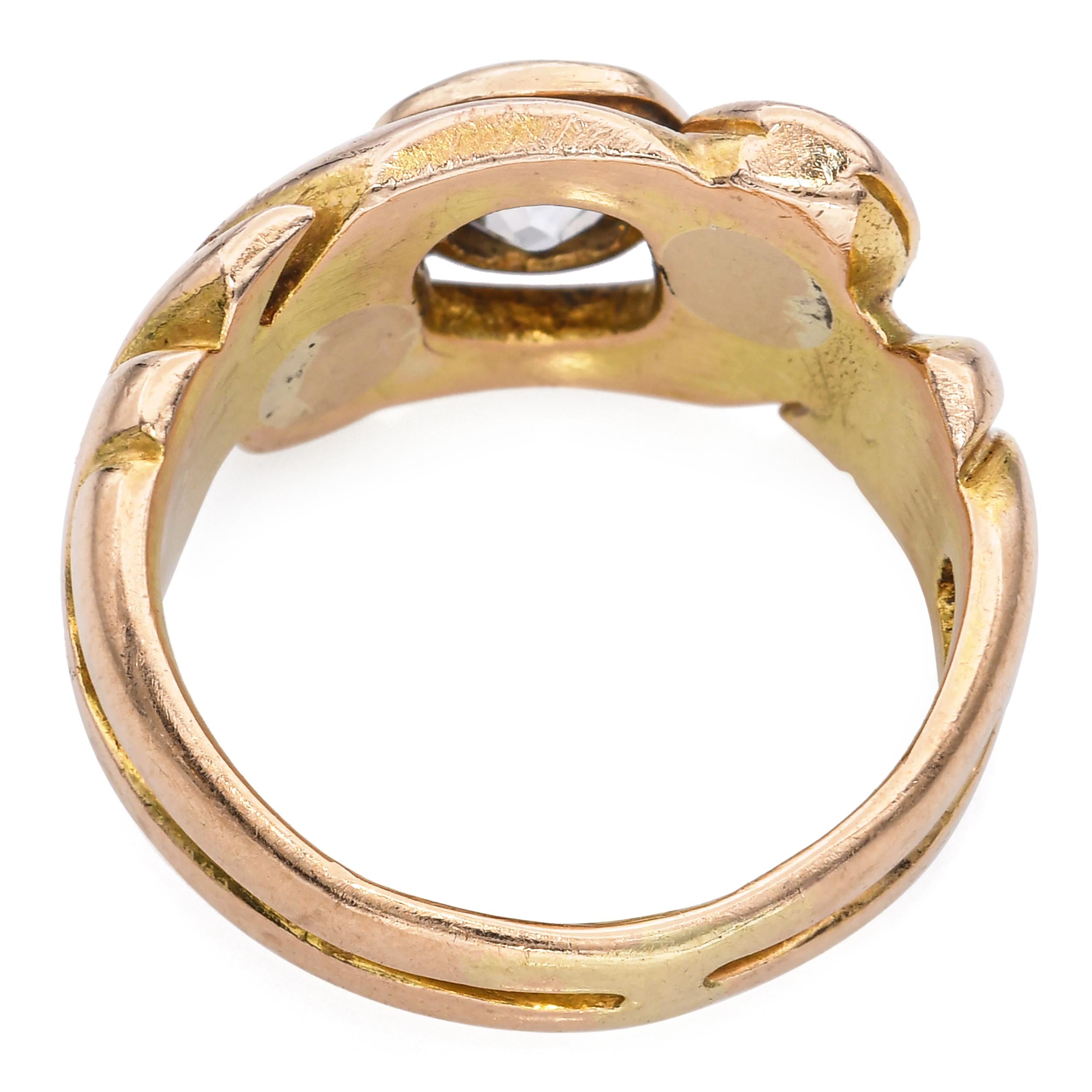 Antique 18k Yellow Gold 0.50ct Old Euro Diamond Intertwined Snake Ring