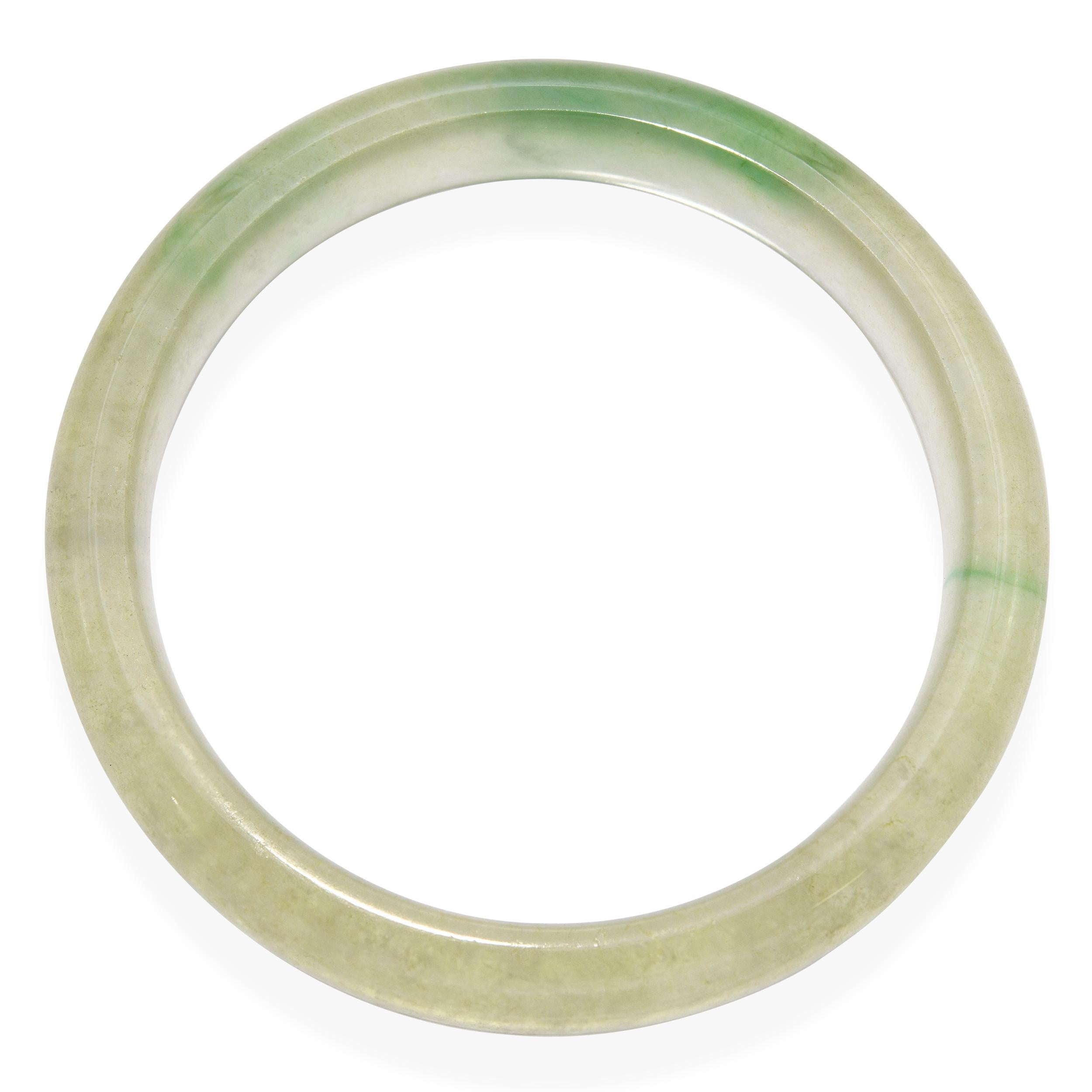 GIA Antique Type B "Ice" Green Semi-Variegated Translucent Jade Bangle
