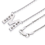 Vintage 14k White Gold Diamond M Initial Necklace