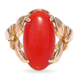 Vintage 14k Yellow Gold Coral Floral Motif Ring