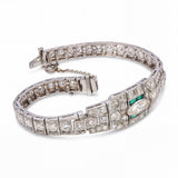 Art Deco Platinum 2.81tcw Diamond and Emerald Accent Link Bracelet