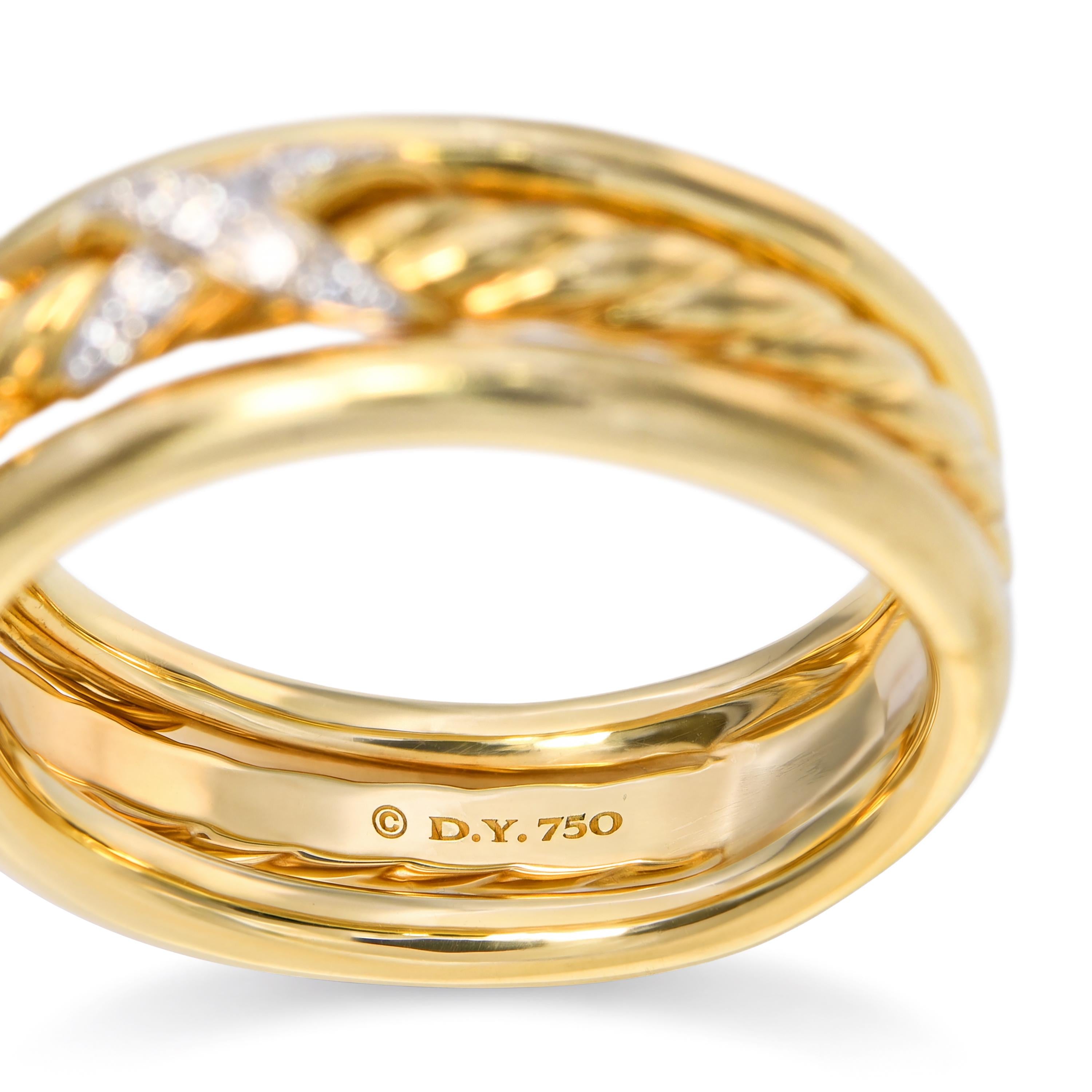 David Yurman 18k Yellow Gold Cable Crossover Diamond Ring