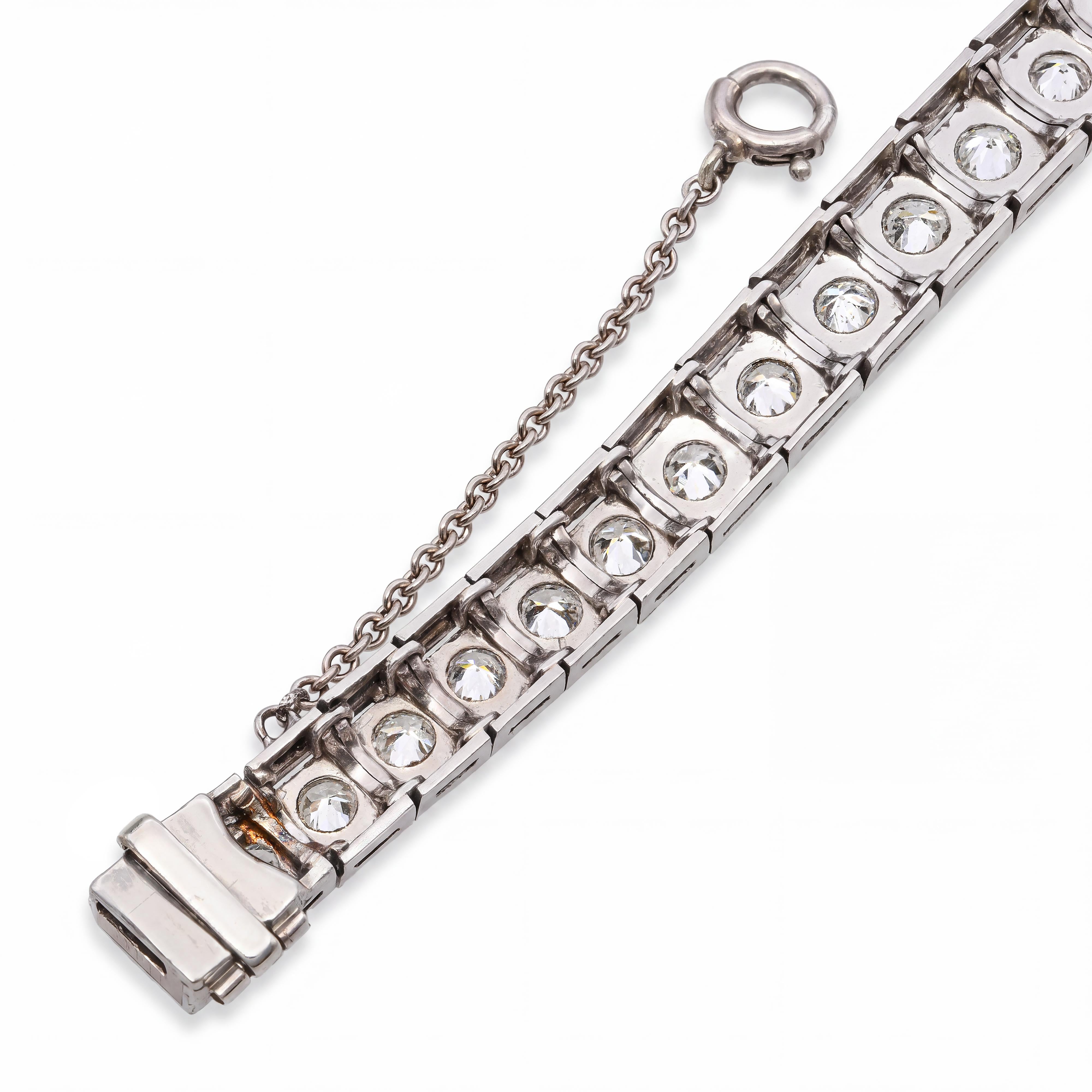 Art Deco Platinum 2.81tcw Diamond and Emerald Accent Link Bracelet