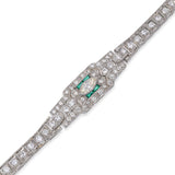 Art Deco Platinum 2.81tcw Diamond and Emerald Accent Link Bracelet