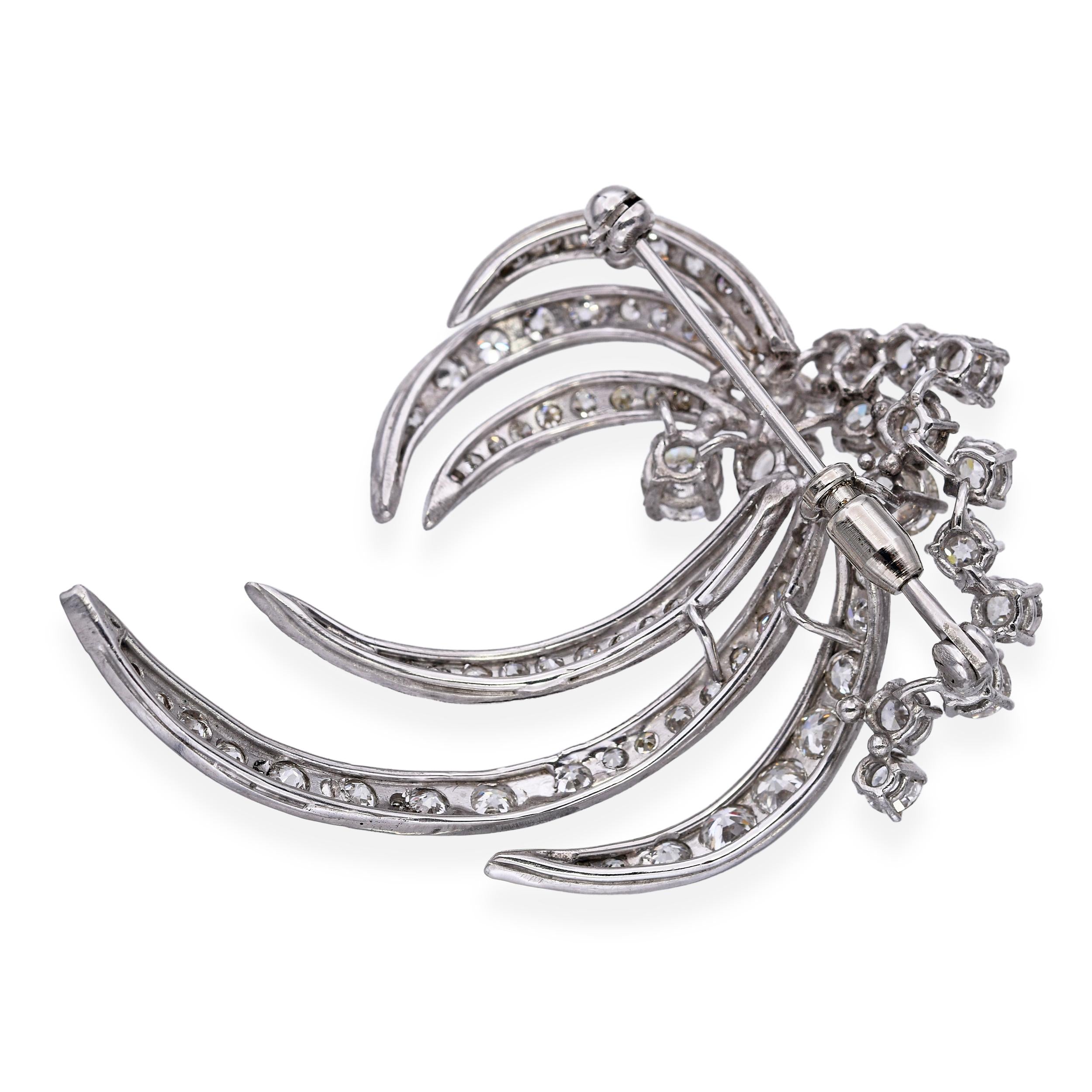 Vintage Platinum Precious Metal Alloy 5.21tcw Diamond Floral Spray Brooch