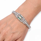 Art Deco Platinum 2.81tcw Diamond and Emerald Accent Link Bracelet