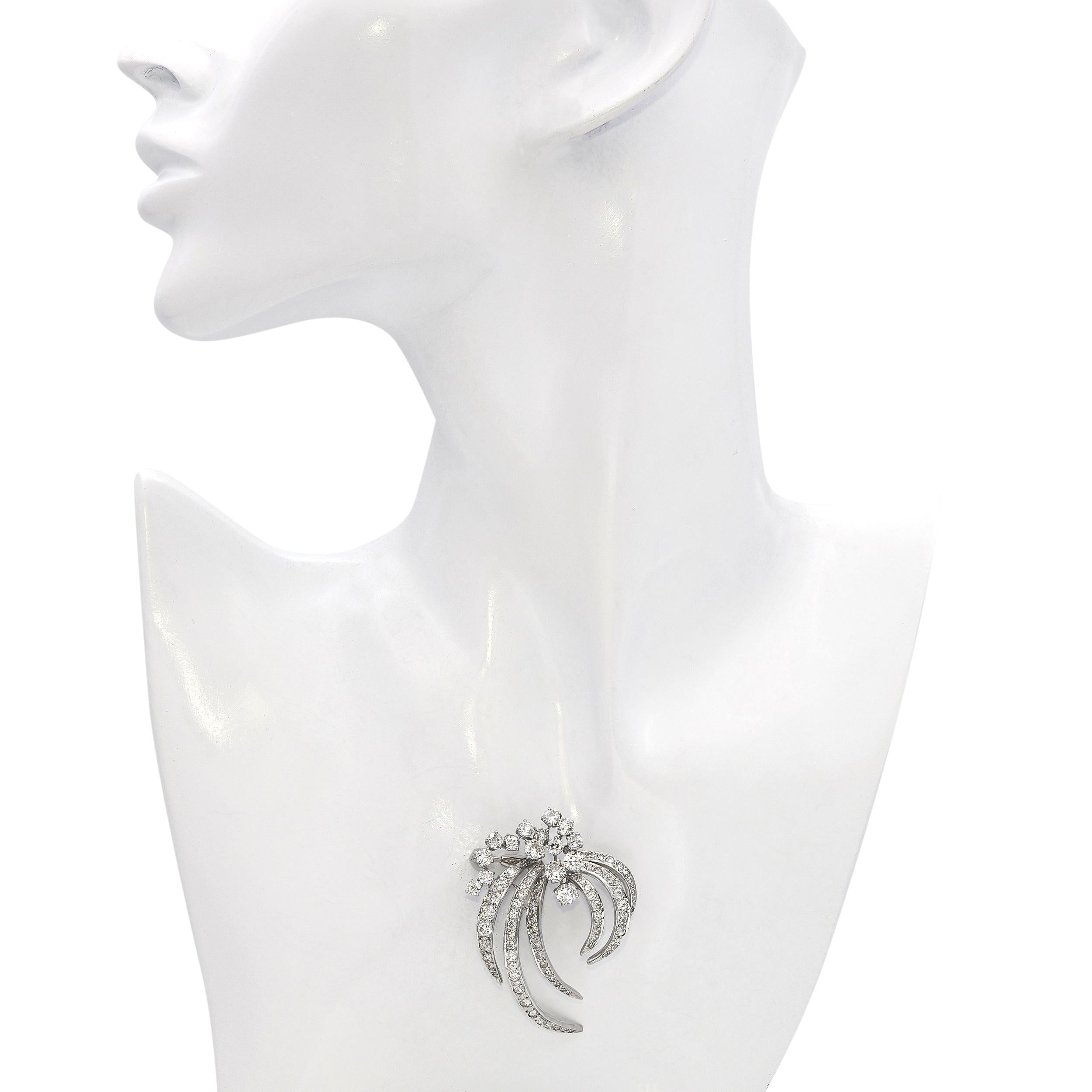 Vintage Platinum Precious Metal Alloy 5.21tcw Diamond Floral Spray Brooch