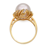 Vintage 18k Yellow Gold Pearl and Colored Diamond Ring