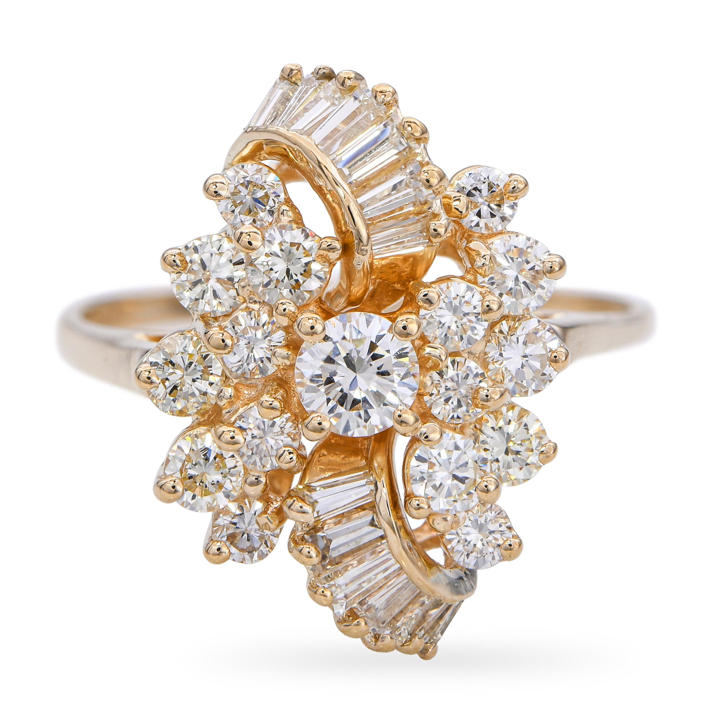 14k Yellow Gold 1.28tcw Diamond Cluster Ring