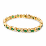 14k Yellow Gold Bezel Set Zambian Emerald and Diamond Line Bracelet