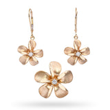 14k Rose Gold Plumeria Flower Diamond Earrings and Pendant Set