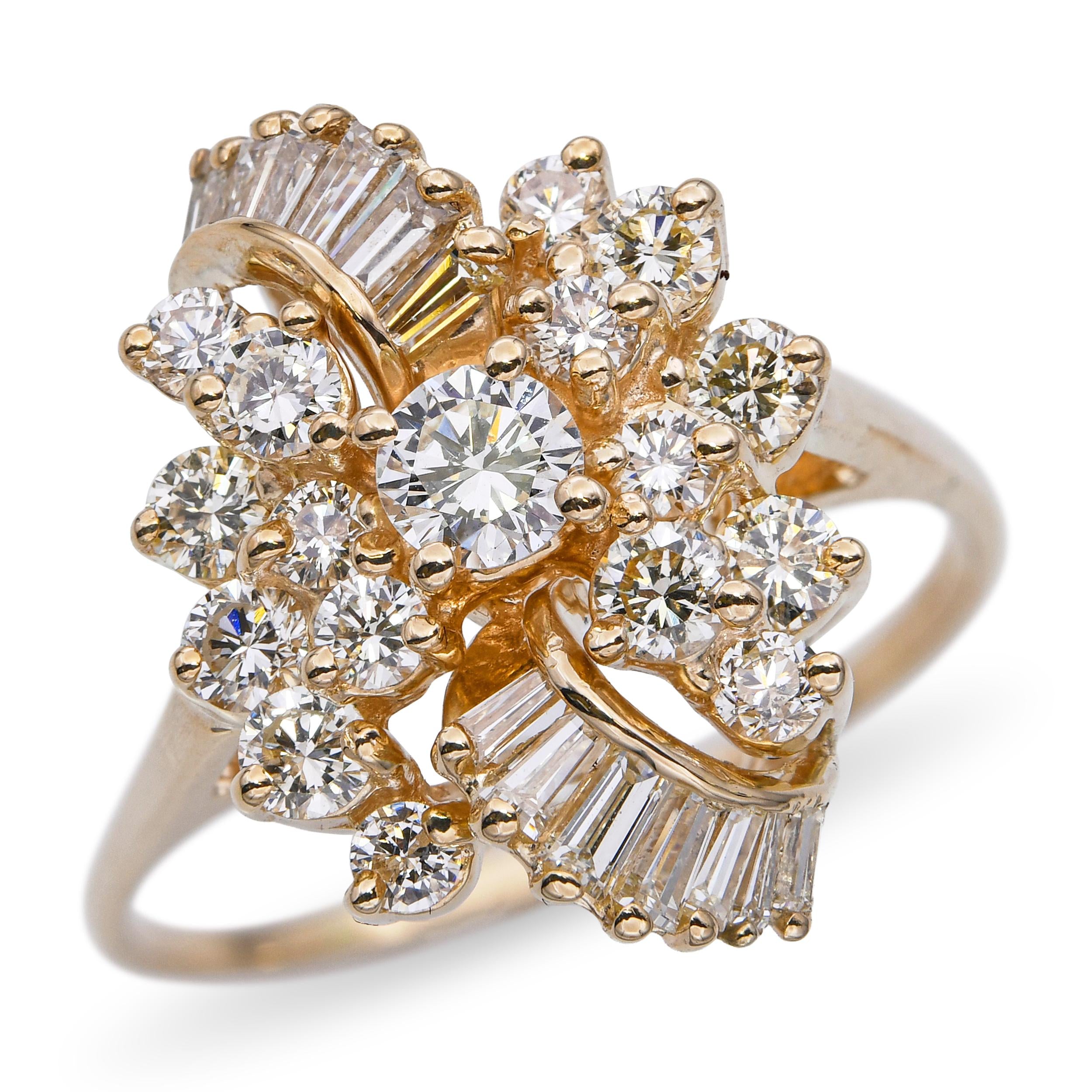 14k Yellow Gold 1.28tcw Diamond Cluster Ring