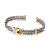 Vintage Yellow Gold and Stainless Steel Diamond X Cuff Bracelet