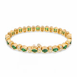 14k Yellow Gold Bezel Set Zambian Emerald and Diamond Line Bracelet