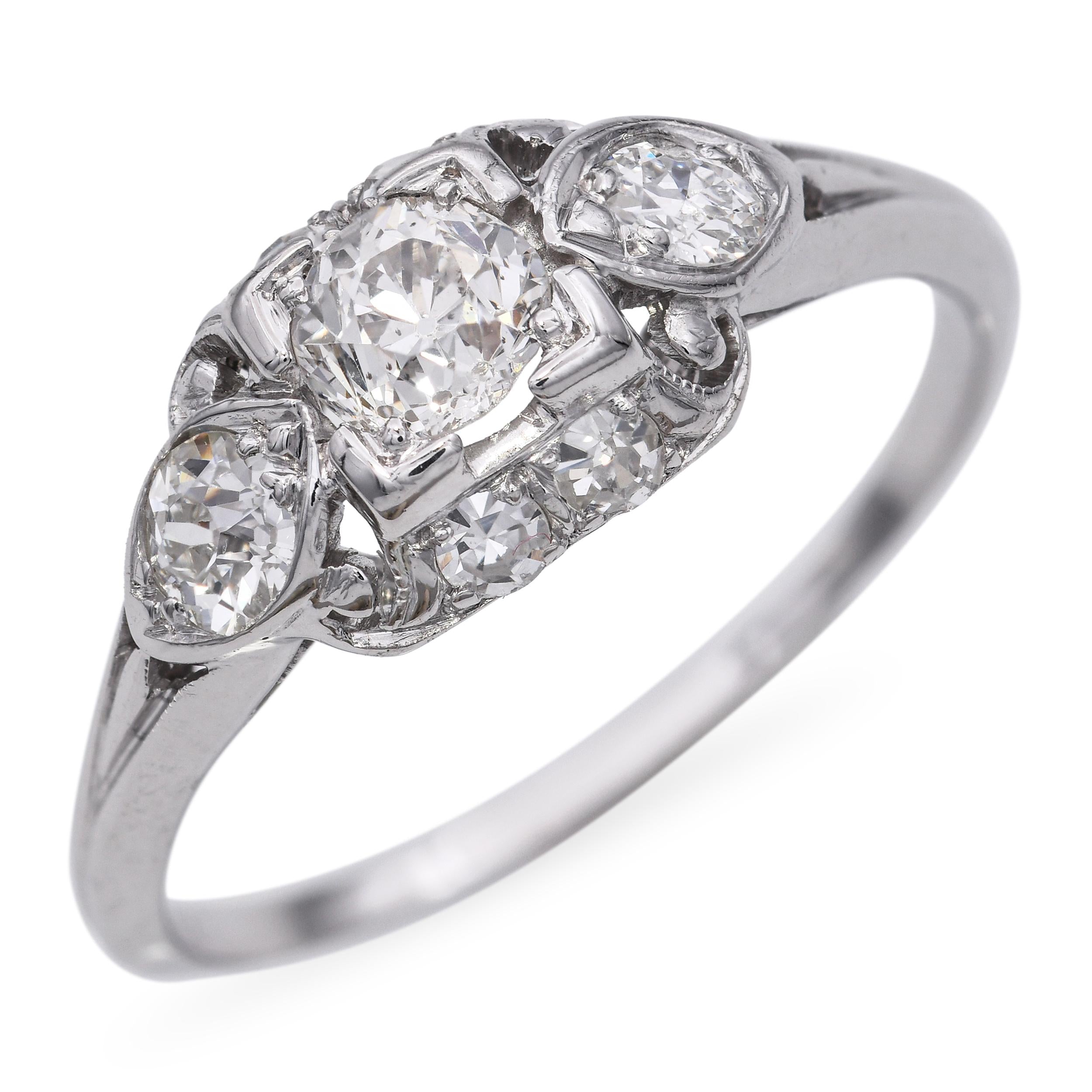 Vintage Granat 18k White Gold 0.45tcw Diamond Engagement Ring